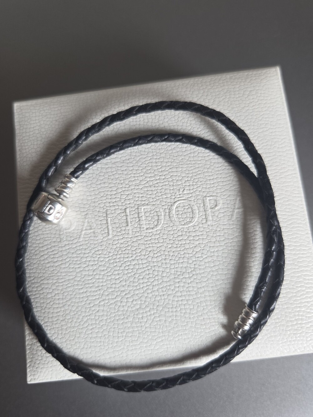 Pandora Black Braided Leather Double Wrap Bracelet with Silver Accents